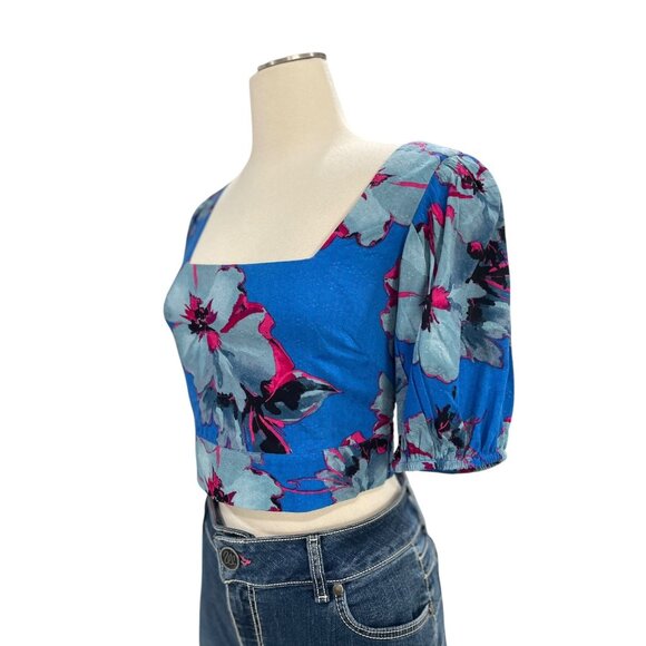 Band Of The Free Floral Smocked Crop Top Puff Sleeve Open Back Boho Y2K Retro - Picture 7 of 7